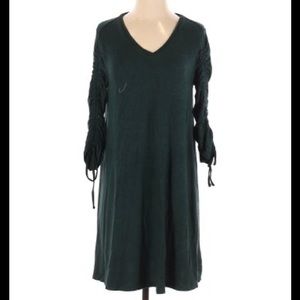 Loft Green V-neck Warm Dress With Tie Up Sleeves SZ SP